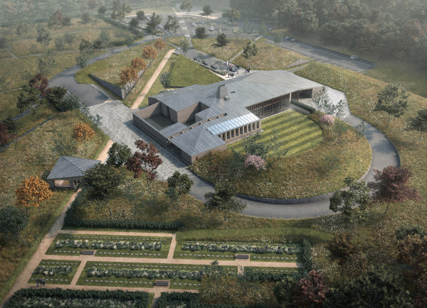 A CGI Aerial Visual of the Proposed New Crematorium